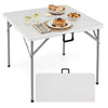 34-inch square foldable card table in white with metal legs and a waterproof surface, perfect for versatile dining experiences.