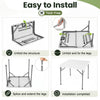 Tool-free installation process of the 34-inch square foldable card table with a sturdy metal frame and carrying handle.