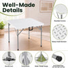 34-inch square foldable card table with a white HDPE top, sturdy metal legs, and a comfortable carrying handle for easy transport.