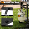 34" x 20" double-shelf grill table features a side propane tank holder for easy access and convenient grilling.