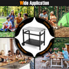 34" x 20" double-shelf grill table with a stainless steel top, ideal for picnics, camping, and family gatherings.