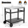 34" x 20" double-shelf grill table with a stainless steel top, ideal for outdoor grilling and easy maintenance.