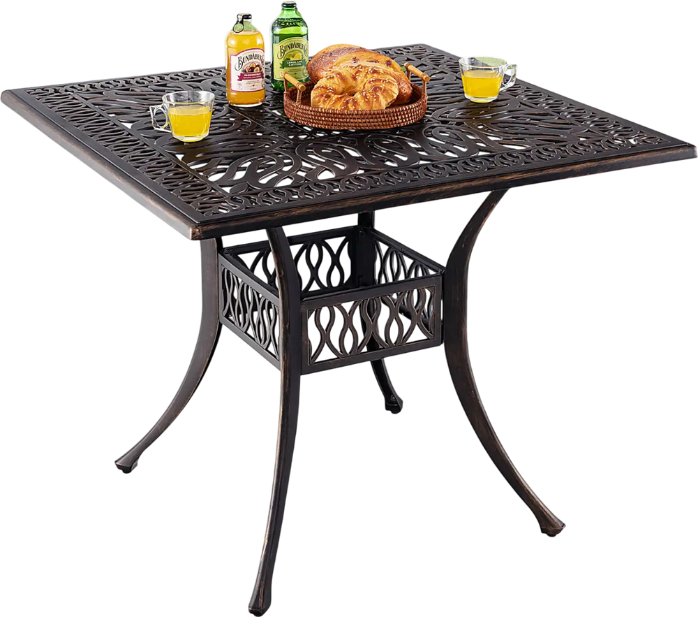 large patio table with umbrella hole MFSTUDIO Square Outdoor for 8, Black Metal Table w/Umbrella The chairs are not only durable and easy to clean but also provide ample support for a relaxing dining experience Patiojoy 35.4" Patio Square Dining