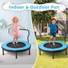 40-inch blue trampoline for kids with padded edge and foam handle, ideal for indoor and outdoor fun.