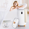 Large 35L white towel warmer bucket with auto shut-off, designed for rapid heating and drying towels for a luxurious.