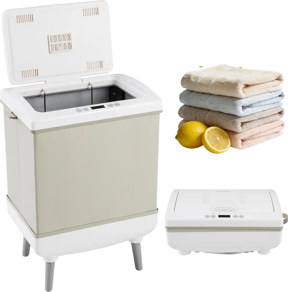 35L beige towel warmer with heating and drying modes, accommodating up to 3 large towels for spa-like comfort at home.