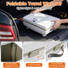 Foldable towel warmer in beige with a convenient carrying handle, designed for easy storage and transport.