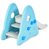 Freestanding baby slide in blue with widened non-slip pedals and raised side panels for enhanced safety during indoor.
