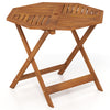 Octagonal solid wood patio dining table with slatted design and 1.97-inch umbrella hole, ideal for outdoor use.