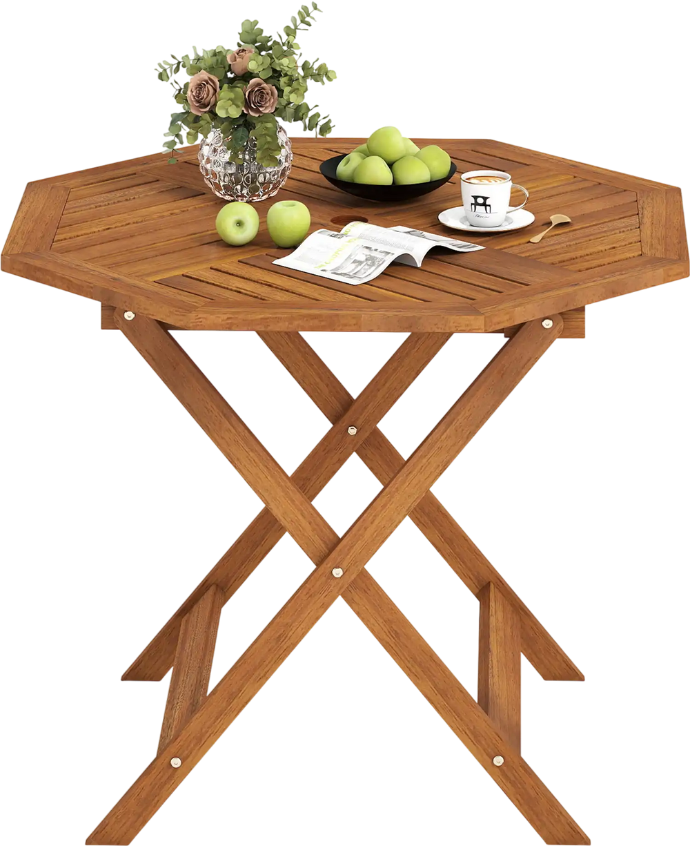 35.5 Inch Solid Wood Patio Dining Table Octagon Table with 1.97 Inch Umbrella Hole
