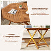 Octagonal solid wood patio dining table with slatted surface and X-shaped frame, ideal for outdoor gatherings.