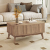 Rectangle wooden fluted lift-top coffee table in walnut with spacious storage, perfect for living room use.