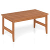 Rectangular slatted outdoor coffee table in teak finish, featuring a sturdy hardwood frame for versatile indoor and outdoor use.