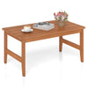 Rectangular slatted top coffee table in teak finish, perfect for outdoor or indoor use with a sturdy hardwood frame.