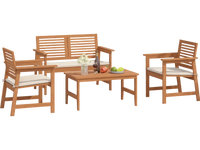 Wooden outdoor coffee table with a slatted design and teak finish, offering a stylish and durable surface for outdoor gatherings.