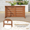 Solid wood outdoor coffee table with slatted top, teak finish, and sturdy crossbars for reliable support in any space.
