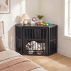 35.5 inches Wooden Dog Kennel End Table with 3-Position Dog Bowl Rack-Oak - Gallery View 1 of 11