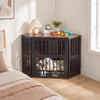 35.5 inches Wooden Dog Kennel End Table with 3-Position Dog Bowl Rack-Rustic Brown - Gallery View 1 of 11