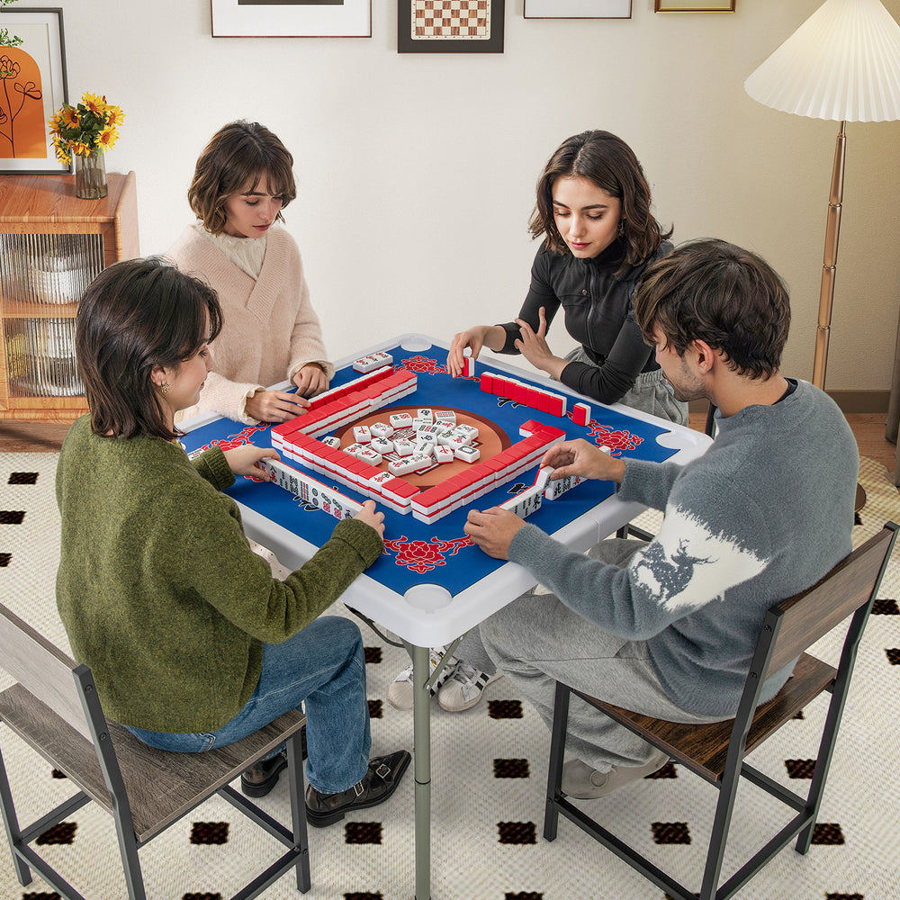 35 Inch 4 Player Game Card Folding Mahjong Table with Cup Holders-Blue - Gallery View 1 of 10