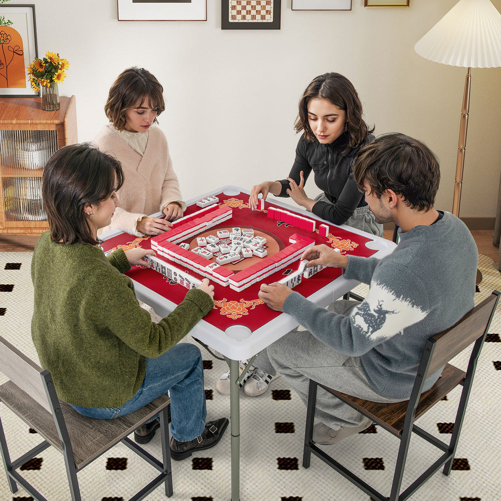 35 Inch 4 Player Game Card Folding Mahjong Table with Cup Holders-Red - Gallery View 1 of 10