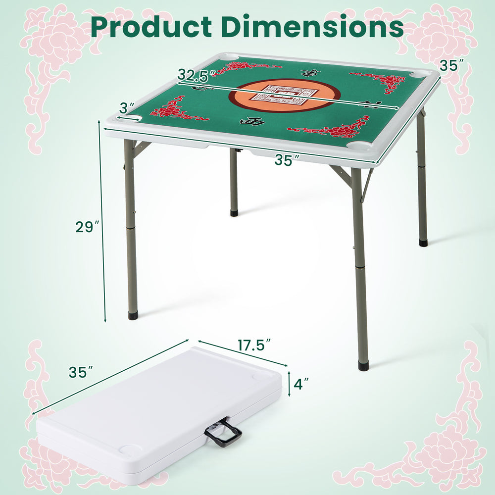 35-inch folding mahjong table with cup holders, light green felt surface, ideal for four players, perfect for home or.