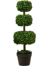 Artificial boxwood topiary ball tree, 35 inches tall, with a cement-filled pot, perfect for indoor decor.
