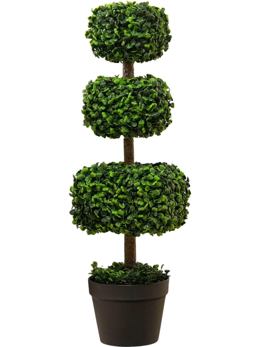 Artificial boxwood topiary ball tree, 35 inches tall, with a cement-filled pot, perfect for indoor decor.