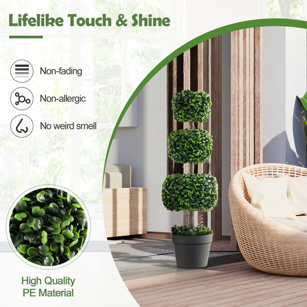35-inch artificial boxwood topiary tree with cement-filled pot, featuring lush green leaves and realistic design for.