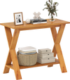 35 Inch Solid Teak Wood Console Table with Storage Shelf