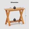 Teak wood console table with storage shelf, dimensions 35.5" x 16" x 28", ideal for living room or bathroom use.