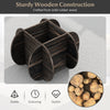 Round coffee table with solid rubber wood base and tempered glass top, featuring a tic-tac-toe patterned frame.