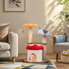 Colorful 35-inch cat tower with padded platforms, sisal scratching posts, and cozy condo for playful lounging.