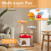 Multicolor 35-inch cat tower with padded platforms, sisal scratching posts, and playful mushroom design for interactive.