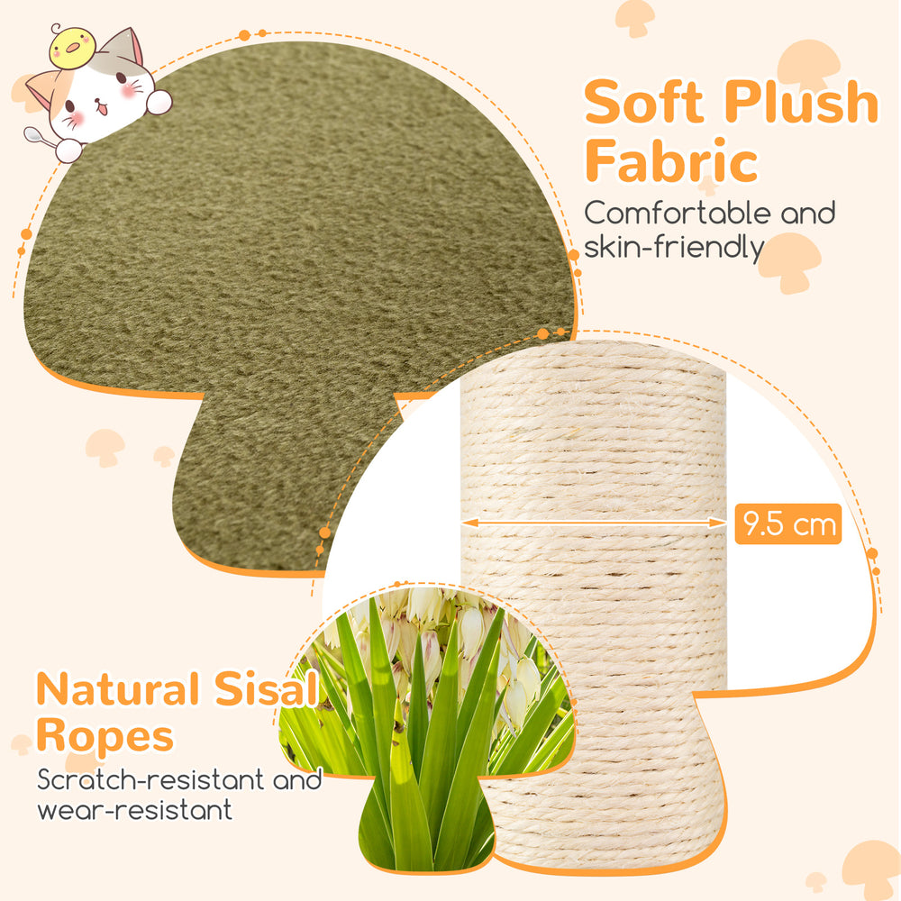 Soft plush fabric and natural sisal ropes detail of a 35-inch tall cat tower, perfect for napping and scratching.