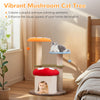 Vibrant mushroom cat tree with padded platforms and sisal scratching posts for playful lounging and napping.
