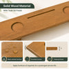 Wood bath tray measuring 35 x 8 inches with teak oil finish, featuring cup holders and adjustable legs for tubs.