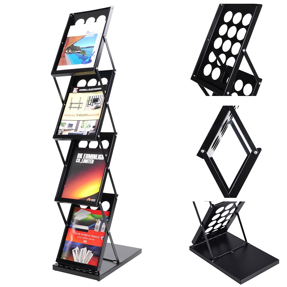 Yescom Collapsible Literature Rack Display Stand 4 Pocket Black New ...