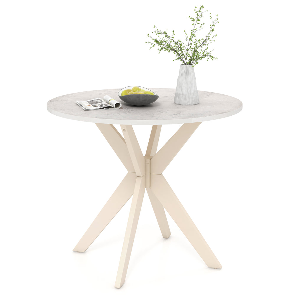 36-inch mid-century modern kitchen table with faux marble top and solid rubber wood legs, perfect for dining or leisure.