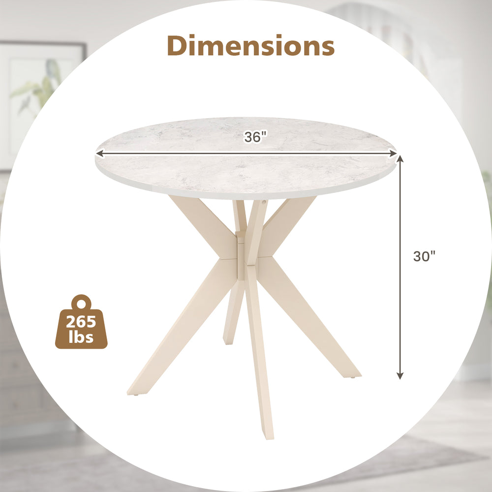 36-inch Mid Century Modern kitchen table with faux marble top and solid rubber wood legs, perfect for dining or leisure.
