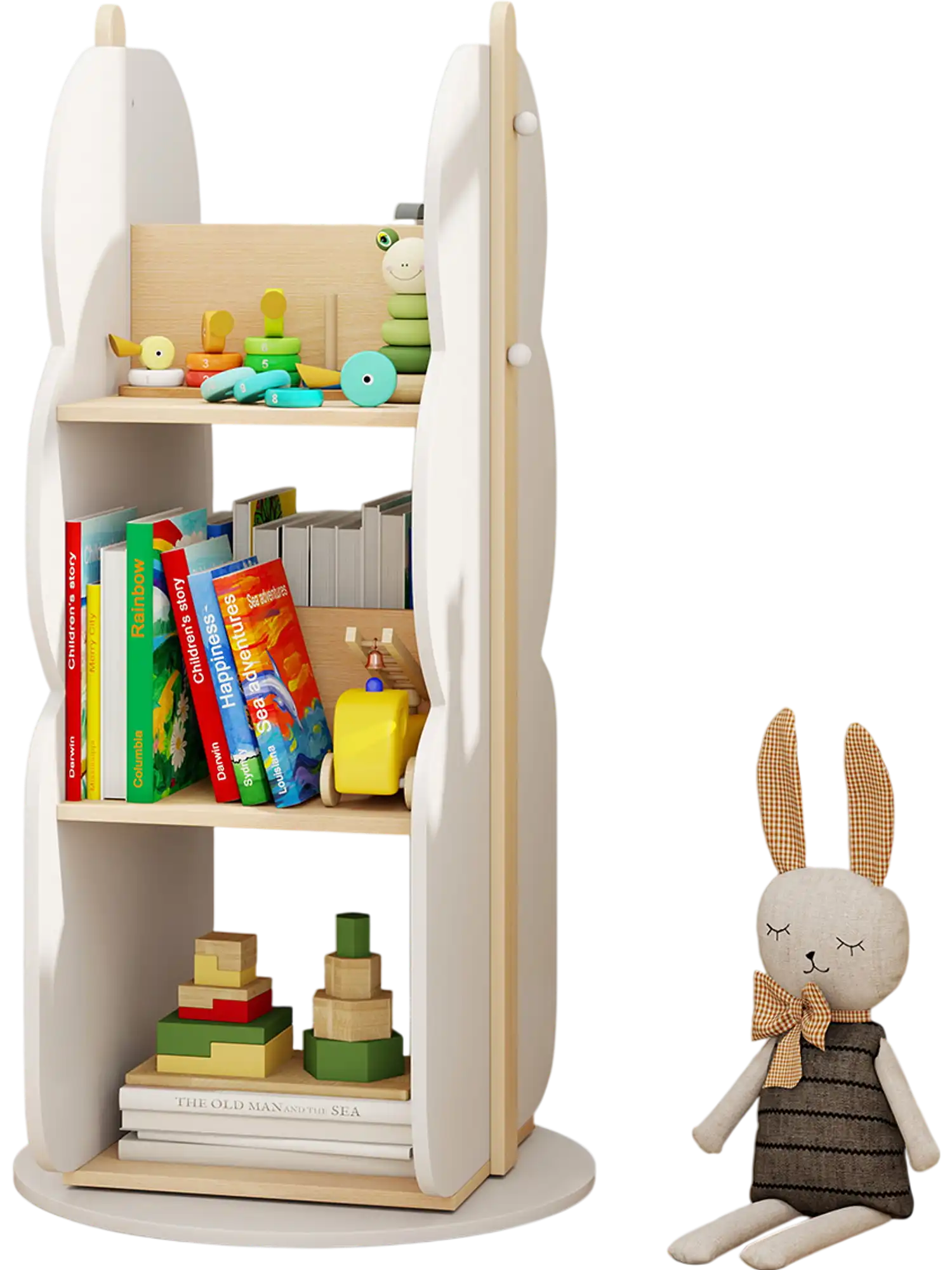 Costway 360° Rotating Kids Bookshelf Toy Storage Organizer 5-Shelf White 59386124 New