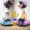 Toddler bumper car in pink with safety belt and soft bumper, featuring remote control and colorful lights for fun play.