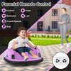 Pink 12V ride-on bumper car for toddlers with remote control, featuring safety belt, colorful lights, and 3-speed.
