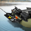 360° rotatable fishing boat accessory set with rod rack and storage basket, designed for inflatable boats and kayaks.