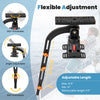 360° rotatable fishing boat accessory with adjustable length, includes rod rack and storage basket for fishing gear.