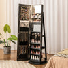 360° Rotating Mirrored Jewelry Cabinet Armoire 3 Color LED Modes Lockable-Black - Gallery View 1 of 10