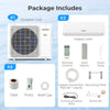 36000 BTU mini split air conditioner outdoor unit, Wifi enabled, includes remote control and installation accessories.