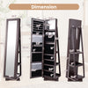 360° rotatable dark brown jewelry cabinet with full-length mirror, featuring 30 hooks and 5 shelves for organized.