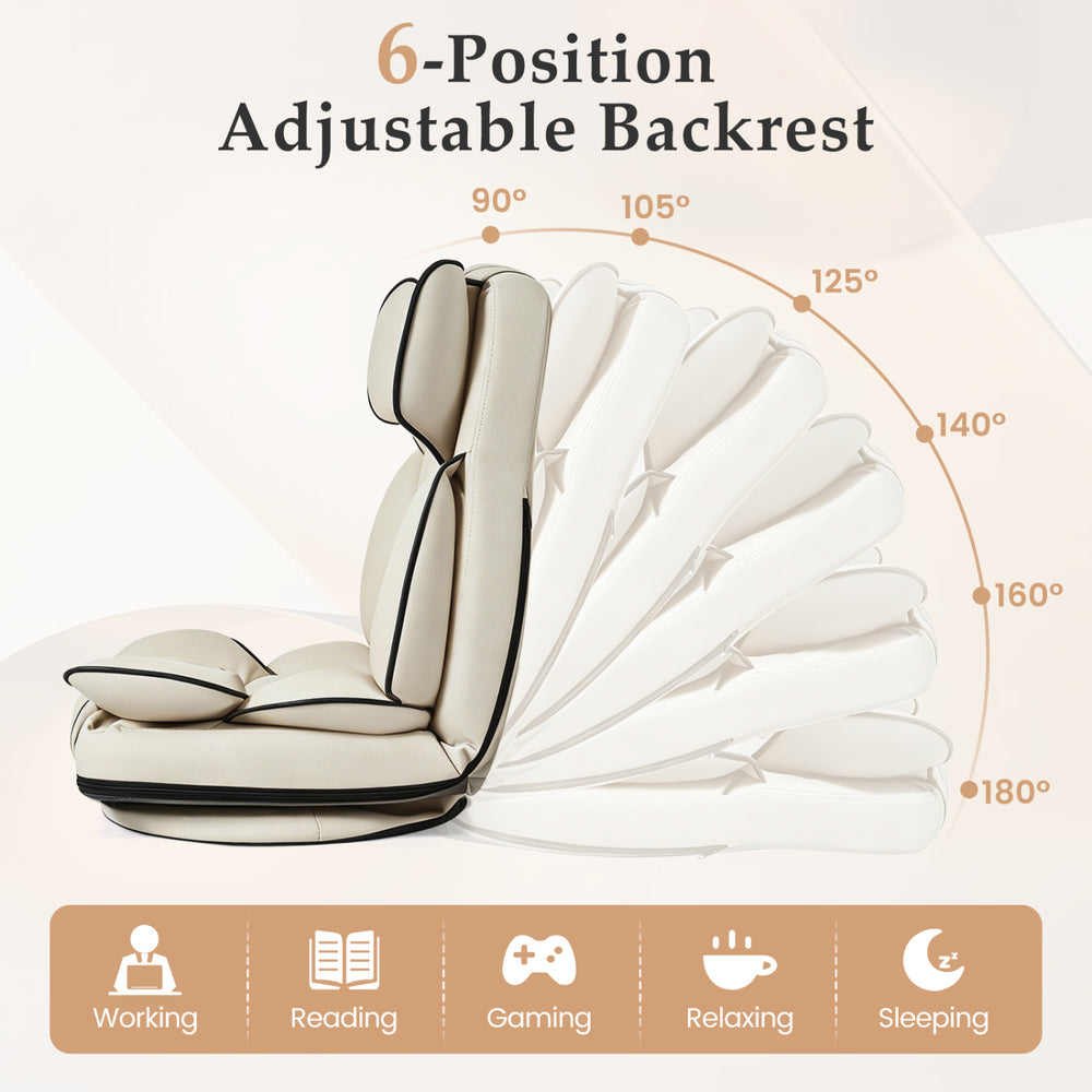 6-position adjustable backrest of the 360° swivel floor gaming chair, perfect for gaming, reading, and relaxing.