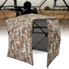 360° one-way see-through hunting blind with camouflage pattern, featuring multiple windows and easy access doors for.