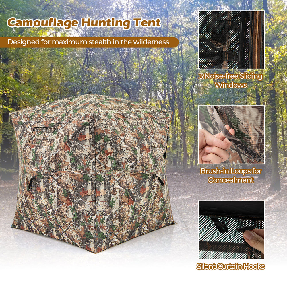 360° one-way see-through hunting blind with camouflage patterns, featuring silent sliding windows and easy setup for.